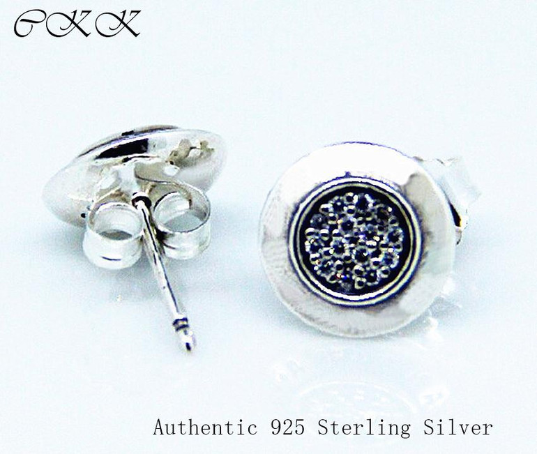 Signature Earrings Authentic 925 Sterling Silver with Clear Cz Stud Earrings for Women Fine Jewelry Free shipping PFE009