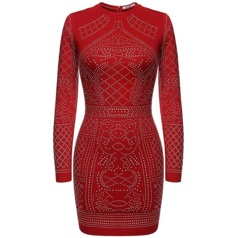 FINEJO Women Autumn Bling Sequin Bodycon Dress Sexy Geometric Retro O-neck Long Sleeve Elegant Bandage Pencil Office Dresses