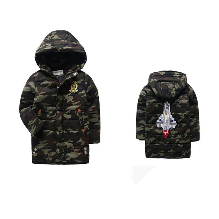FYH Kids Outerwear Winter Boys Camouflage Hooded Parka School Children's Winter Jackets Kids Boys Down Coat Warm Thick Cotton