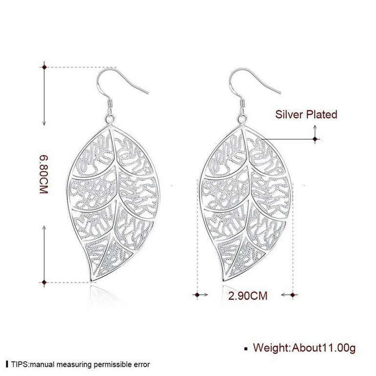 Vintage Silver Plated Hollow Leaves Dangle Earrings Charm Jewelry for Women