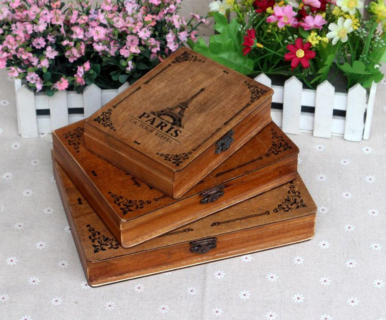 Vintage Paris Tower Cover old wooden box Home Office Sundries Storage Box desktop Decorative Craft Books box DIY Retro Wood box