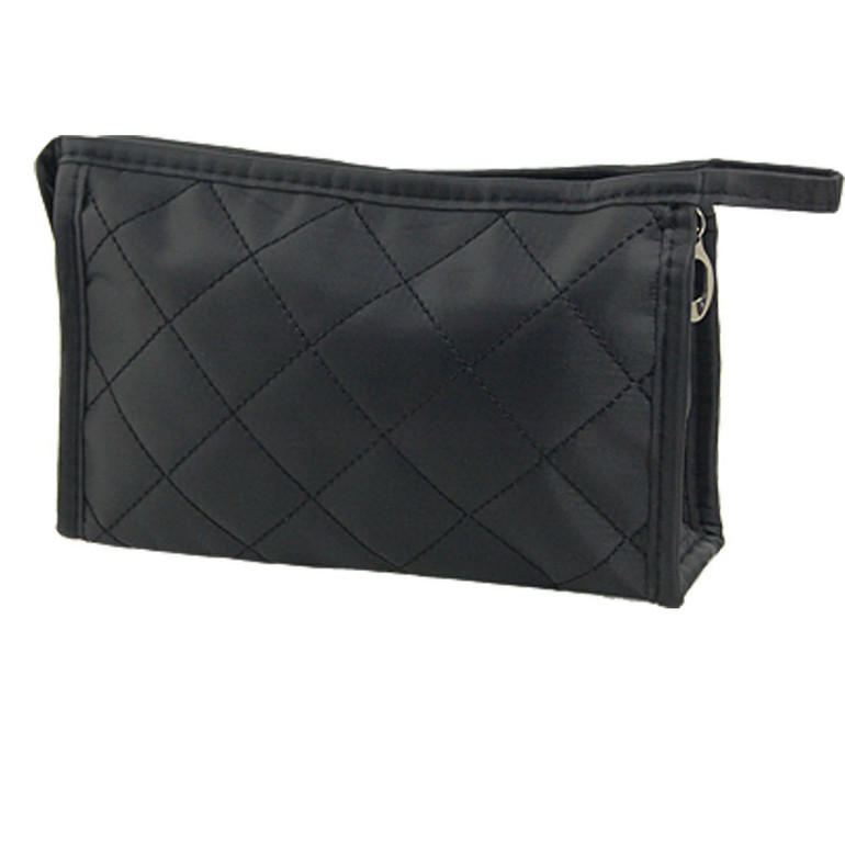 SODIAL(R) Black Grid Pattern Cosmetic Make Up Small Zippered Bag