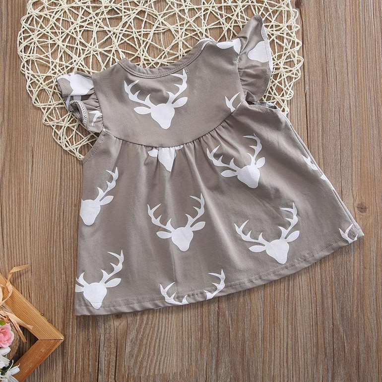 0-24M Newborn Baby Girl Dress 2017 Summer Ruffles Sleeve Deer Print Toddler Kids Clothes Children Dresses