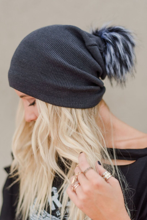 Faux Fur Pom Pom Beanie