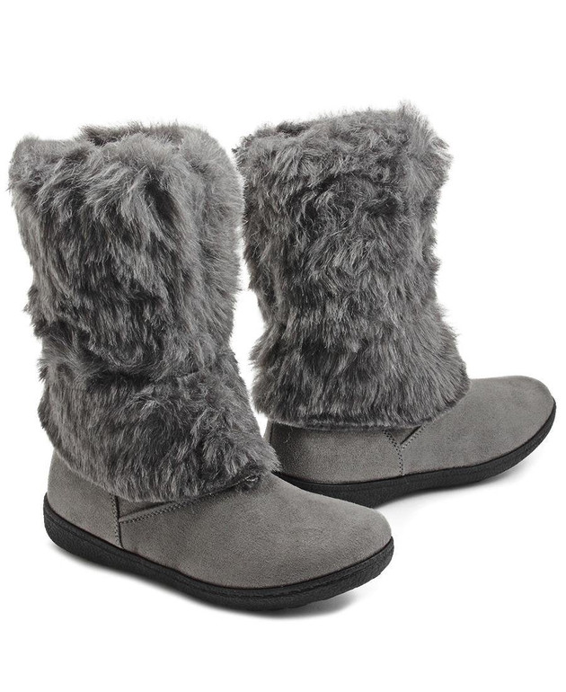 Faux Fur Boots - Grey