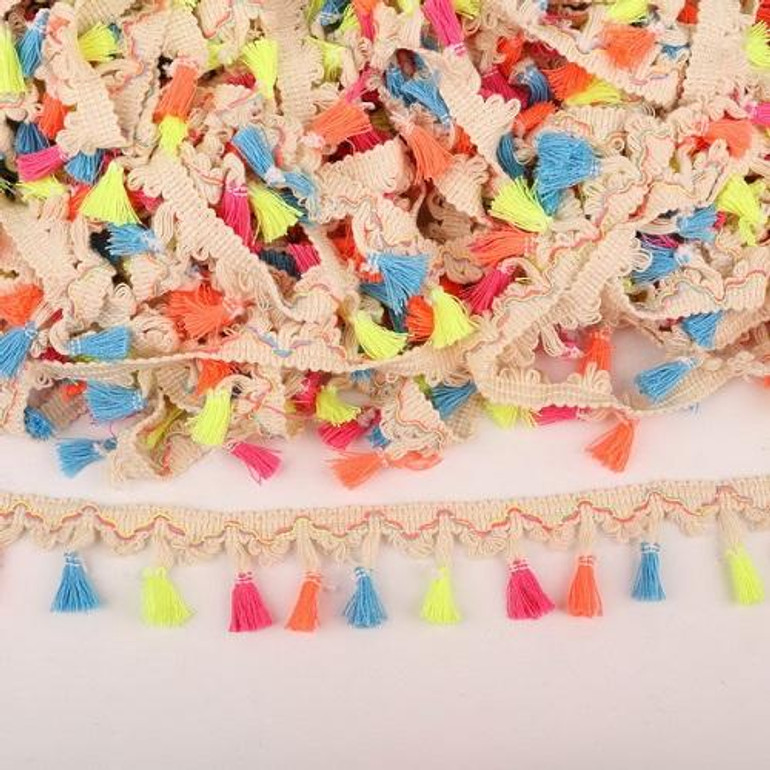 Hot Sale 2 Yards 40mm Rainbow Tassel Lace Trim Cotton Fabric Ribbon Fringe Drop Handmade Sewing Curtains Clothes Accessories