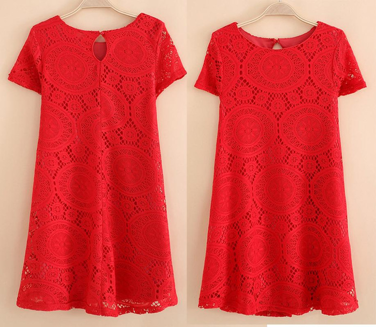Fashion Summer Dress 2018 Women Casual Mini Dress Short Sleeve A-Line Hollow Out Lace Sexy
