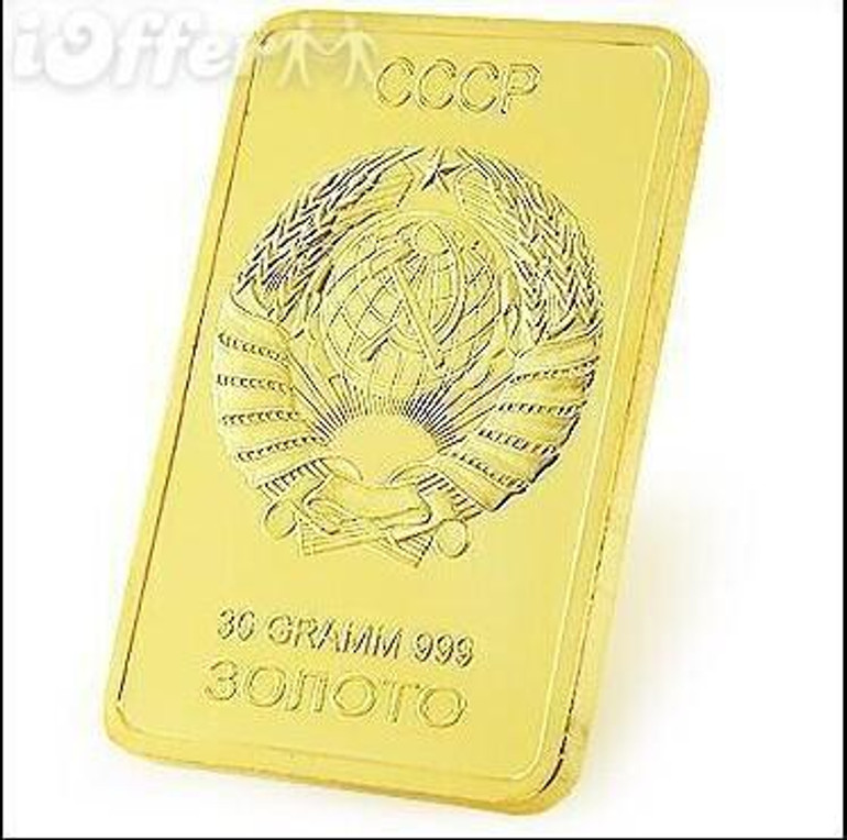 HOT SALE! Free shipping Retail RARE 1 OZ. SOVIET RUSSIAN USSR CCCP PURE .999 24K GOLD LAYERED INGOT BULLION BAR free shipping