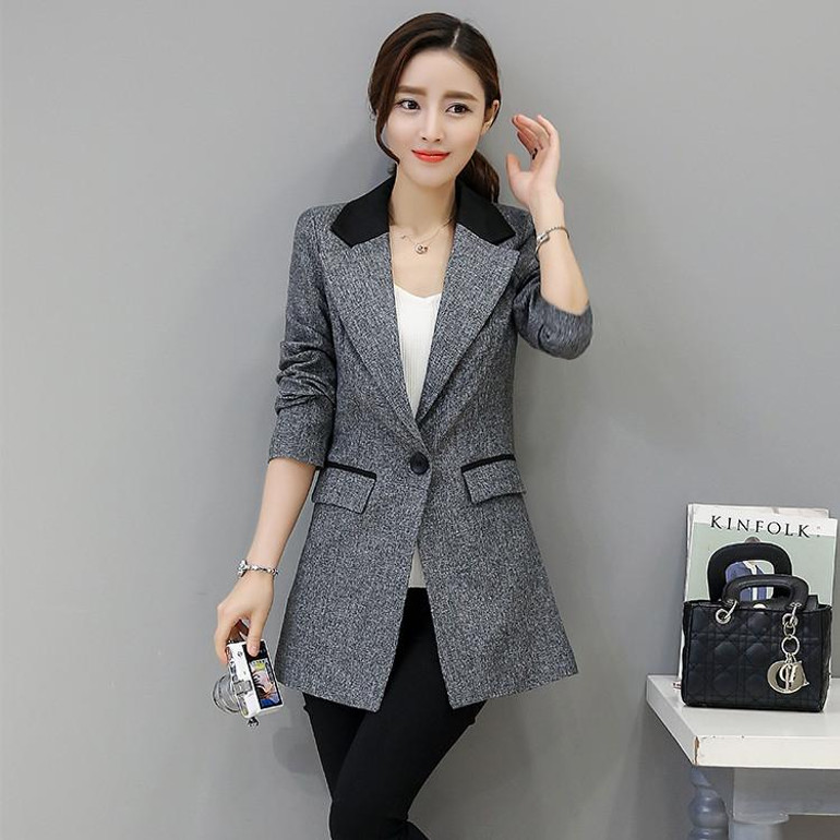 Small suit Jacket female 2017 Spring autumn Slim long style Women blazers Casual fashion Plus size Coat outerwear