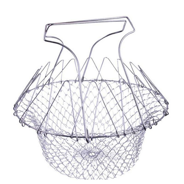 Foldable Agic Basket Mesh Steam Rinse Strain Fry French Chef Basket MBasket Strainer Net Kitchen Cooking Tool