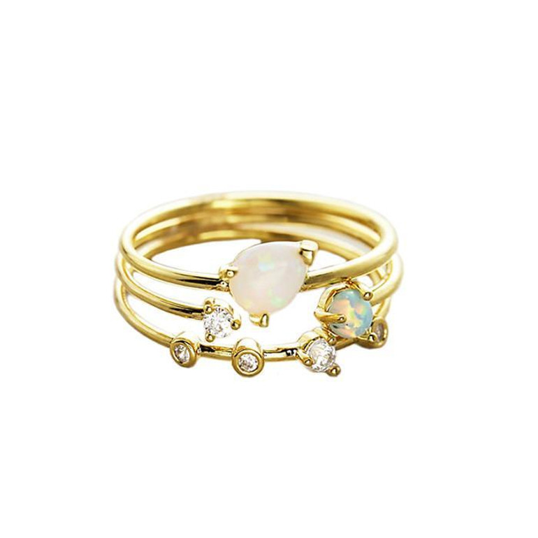 TRIPLE RING SET WITH OPAL AND CZ STONES