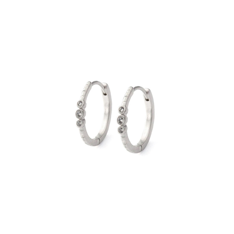 TRIPLE CUBIC ZIRCONIA HUGGIE EARRINGS