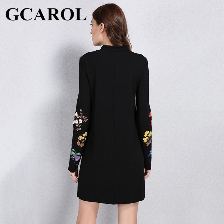 GCAROL New Autumn Winter Floral Printed Dress Stand Collar Full Sleeve Fashion Vintage Female Dress