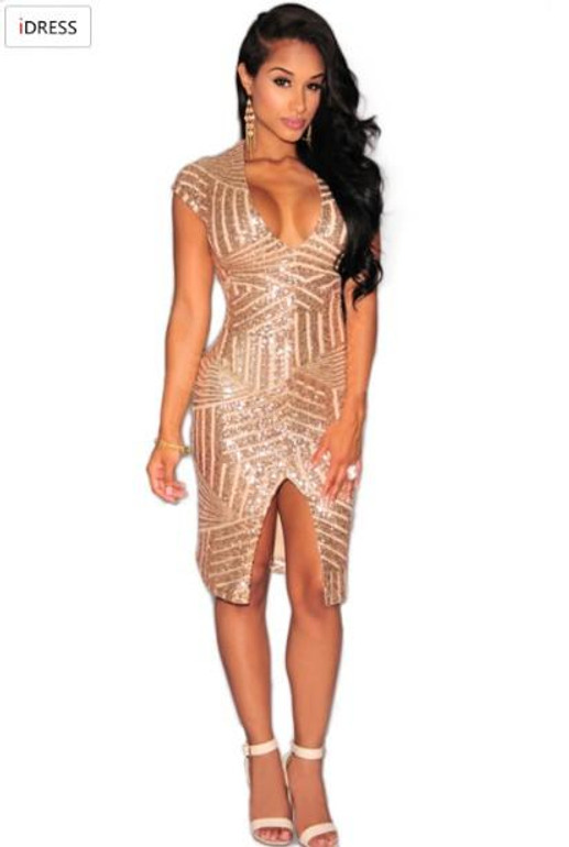 IDress 2017 New Style Summer Dress Women Sexy Club Dress Party Night Club Dress Vestido Robe Femme Party Black Gold Sequin Dress
