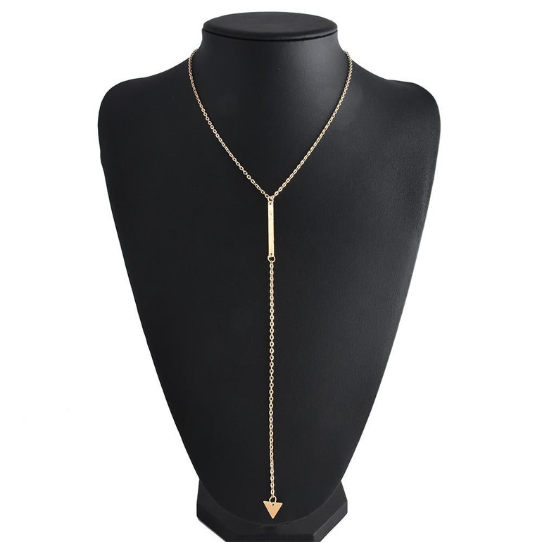 Fashion Trangle Pendant Long Chain Necklace Gold Color Pick Chain Choker Necklace Women Jewelry Free Shipping