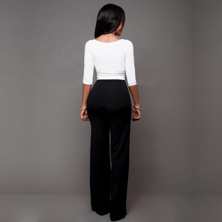 OL New Fashion 2017 Spring and Summer Womens Casual Slim High Waist Flare Wide Leg Palazzo Long Trousers Pants Bell-Bottom
