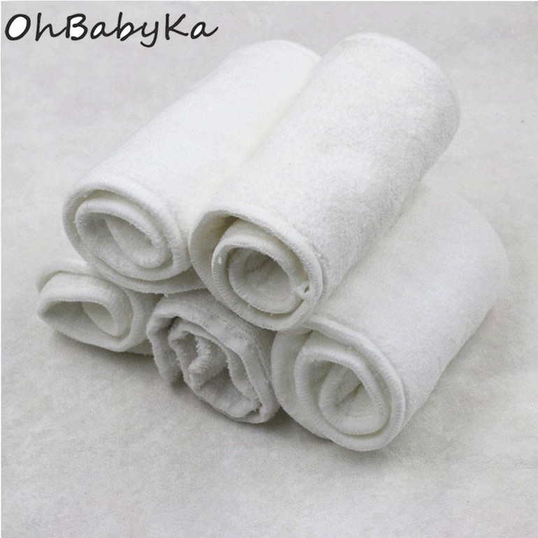 Ohbabyka Reusable Adult Cloth Diaper Microfiber Inserts 4 Layer Nappies Liner Absorbent Nappies for Adult Diaper 5pcs/lot