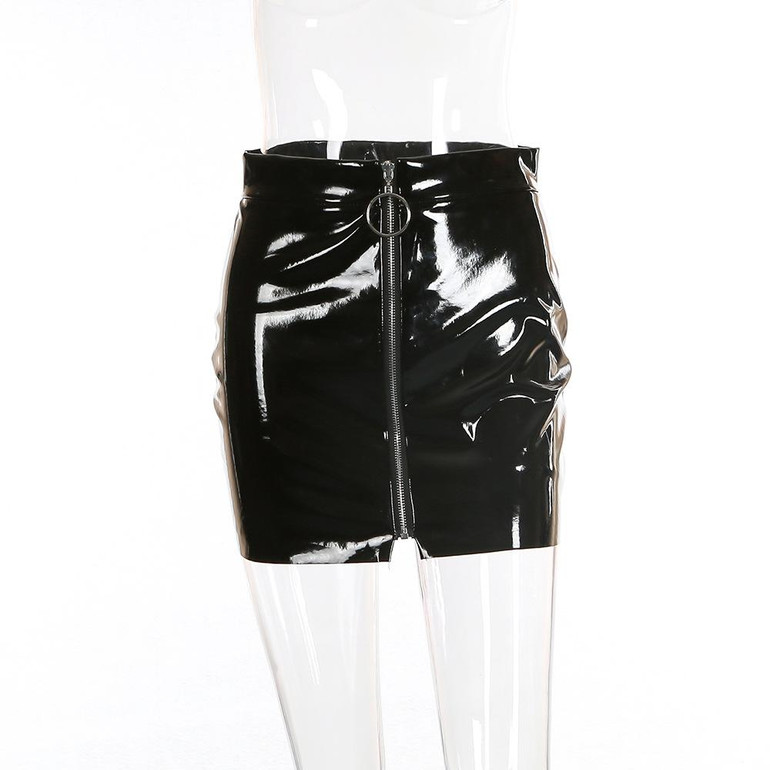 2017 Winter PU Leather Skirt Female Sexy High Waist Skirt Women Black White Bodycon Pencil Mini Skirt Zipper Faldas Mujer
