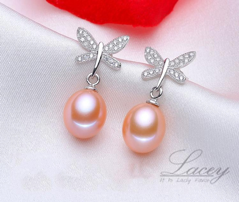 Freshwater pearl jewelry earrings,wedding 925 silver pearl stud earrings for women,8-9 mm rice pearl friend birthday party gift