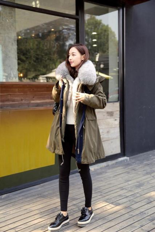 JAZZEVAR High Fashion Street Women's Luxurious Large Fox Fur Parkas army green Down Coat Detachable liner Outwear Winter Jacket