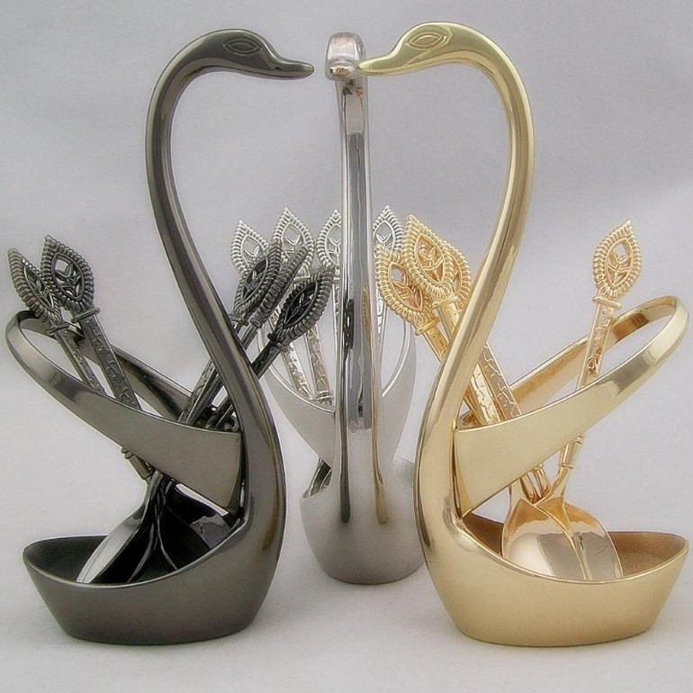 Fashion Design Swan Holder Table Tableware for Coffee Fruit Forks Cutlery Decor jun22