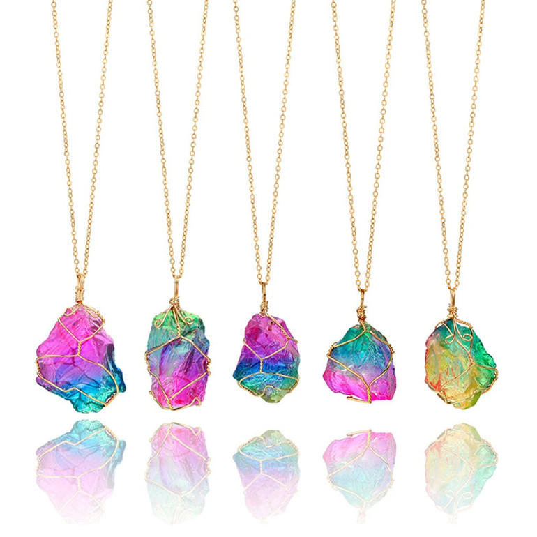 Chakra Rock Mood Changing Stone Necklace Irregular Natural Crystal