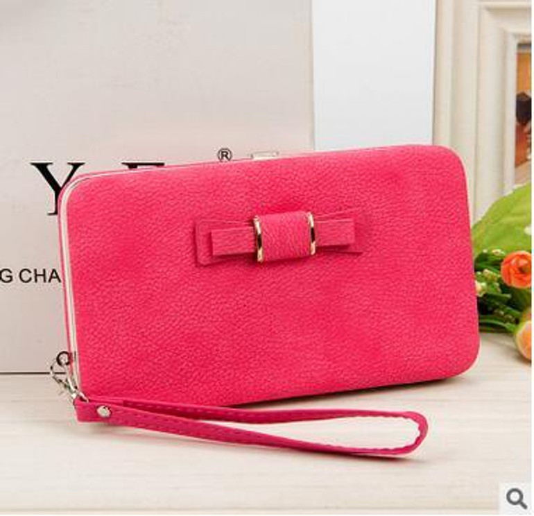 PIDANLU New Arrival Fashion Pu Leather Wallet Women Long Wallets Bowknot Phone Bags Lunch Box Ladies Wallet Purses Clutch XKQ003
