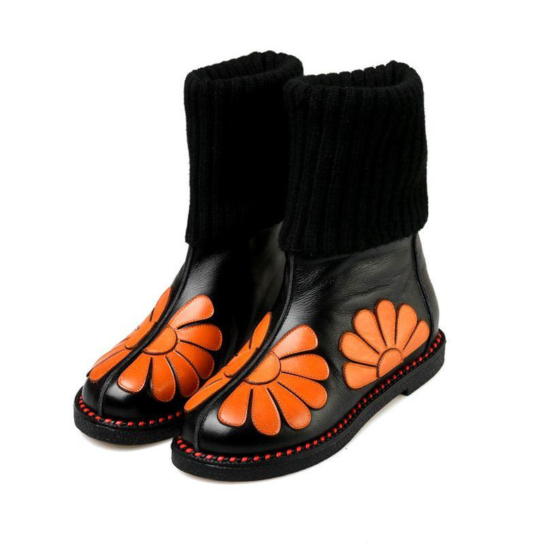 EGONERY shoes 2017 new round toe snow boots woman mid calf boots warm and comfortable high quality fashion boots lady shoes