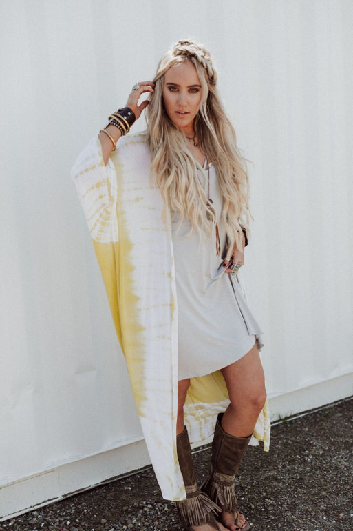 Ocean Dreams Tie Dye Kimono Duster - Yellow