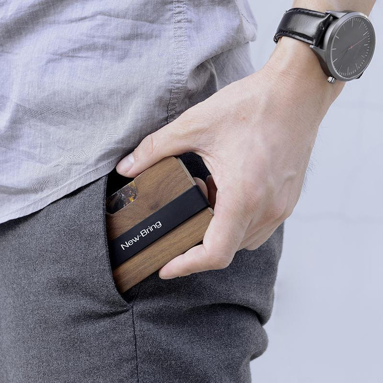 NewBring Handmade Wooden Wallet Men Multi-Functional Key Coin Purse and card holder