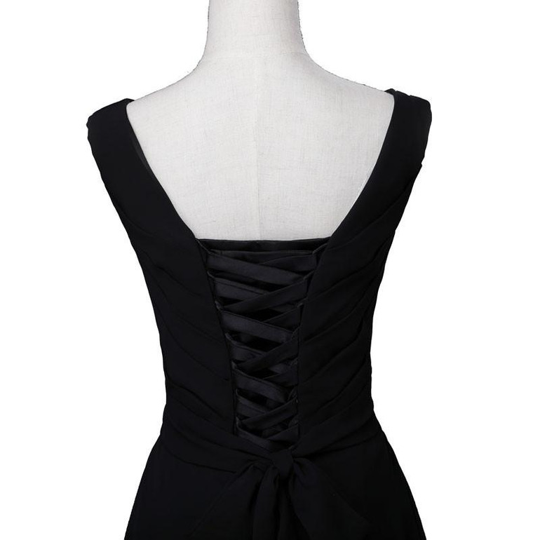 New arrival elegant long  dress prom party dresses A-line V neck black chiffon formal dress