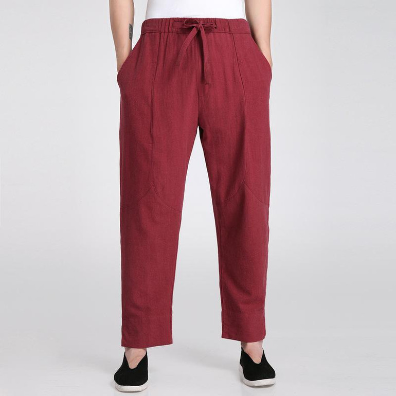New Arrival Beige Chinese Men's Kung Fu Trousers Cotton Linen Pants Clothing Size S M L XL XXL XXXL 2608