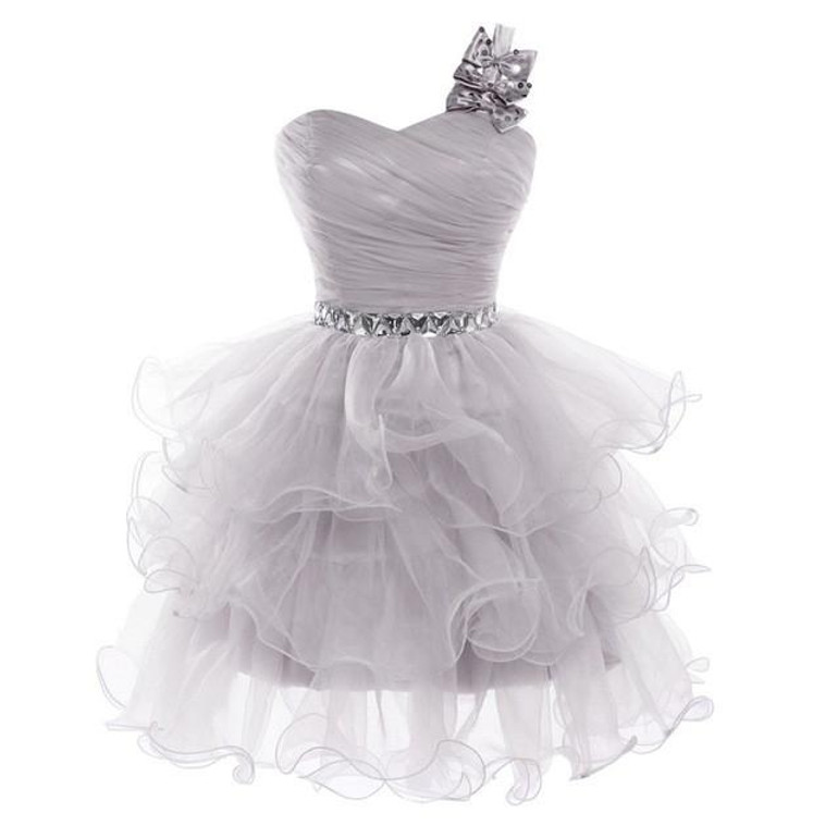 Grace Karin Cocktail Dresses Blue White Purple Pink Gray Back To School Bow One Shoulder Formal Gowns Short Cocktail Party Dress