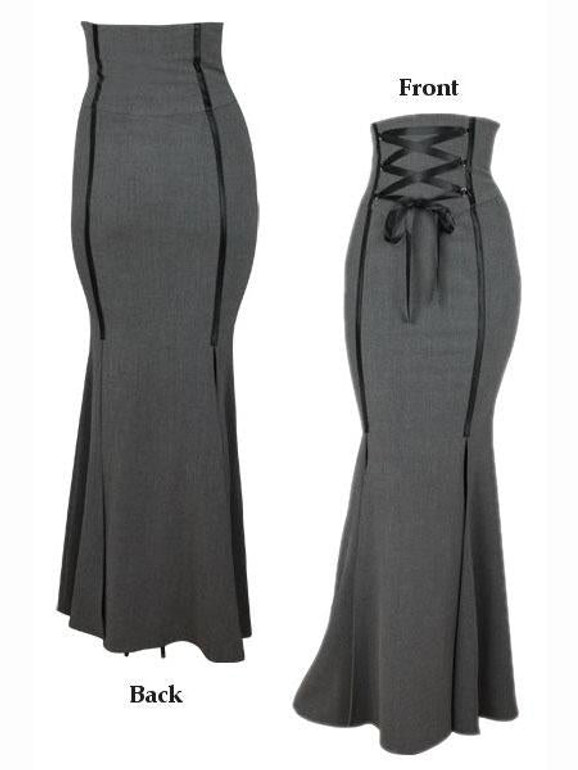 Gothic Long Skirt Women Black Summer Gray Lace-up Slim Trumpet Sheath Casual Vintage Bottom Female Gothic Retro Mermaid Skirts