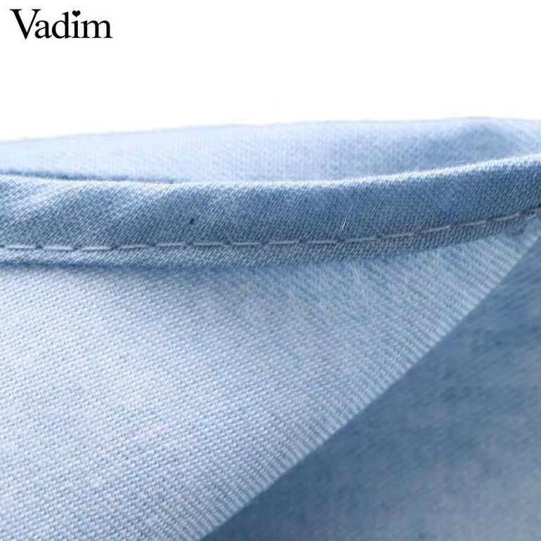 Vadim elegant floral embroidery denim loose long shirts long sleeve blouses ladies office wear oversized tops blusas LT2805