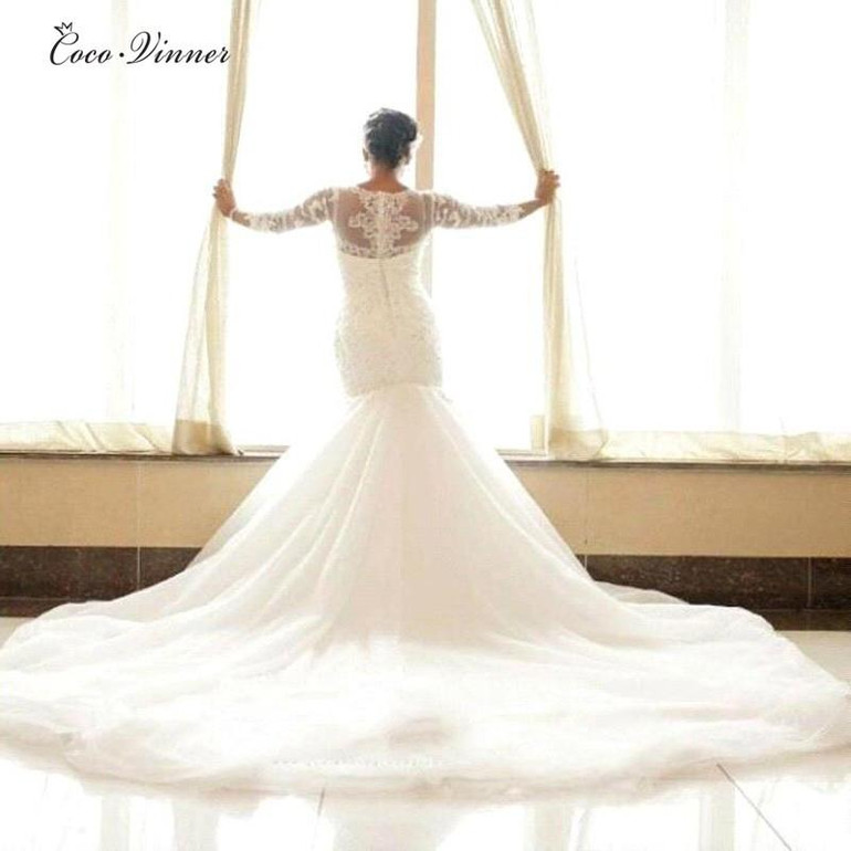 C.V African Fashion Long Sleeve Wedding Dress 2017 Mermaid Style Long Train Bridal Gowns Lace 2017 Custom Made Bridal Dress