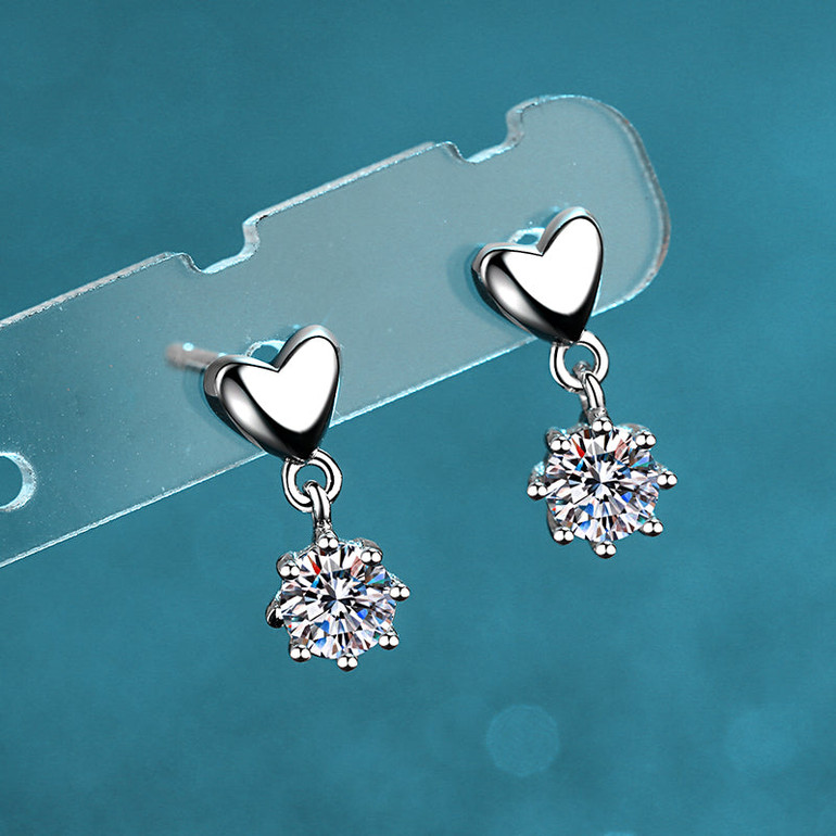 Round Cut Moissanite Diamond Heart-shaped Drop Earrings