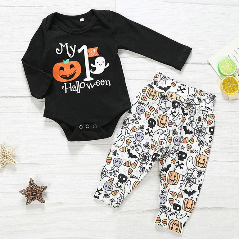 Baby Halloween Letter Print Romper & Pants