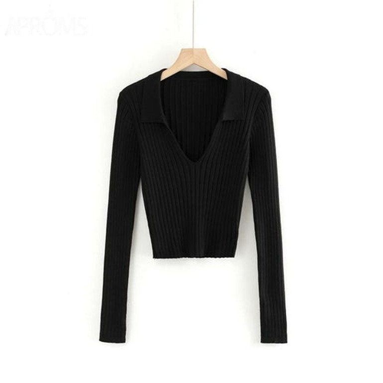 Candy Color Deep V Stretch Pullover Tops & Blouses