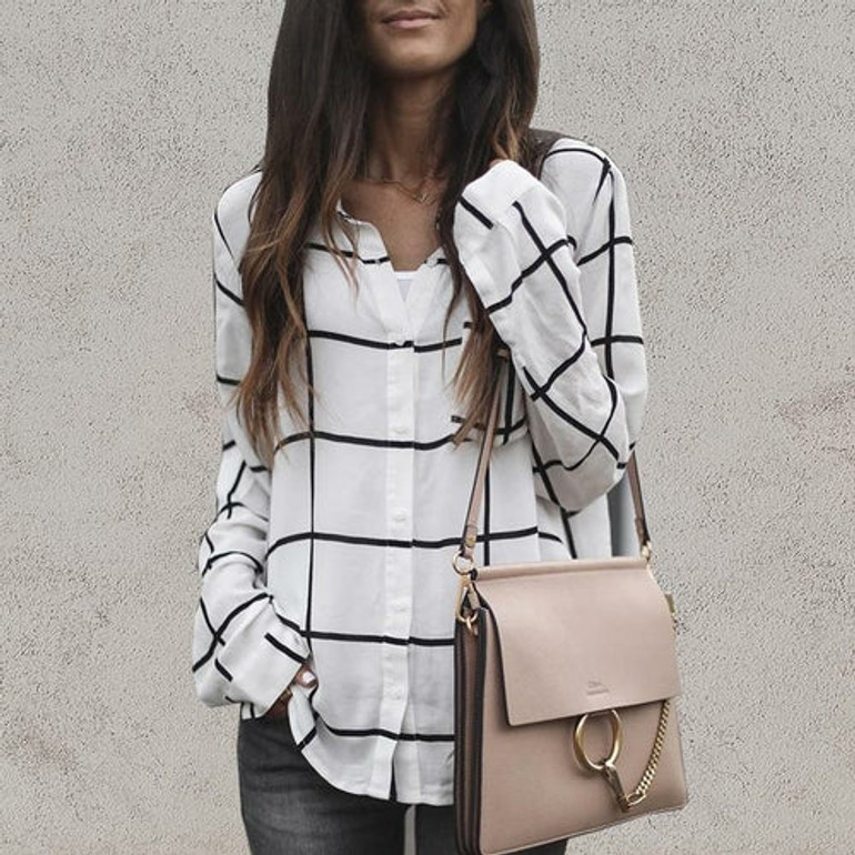 Long Sleeve Plaid Loose Shirt