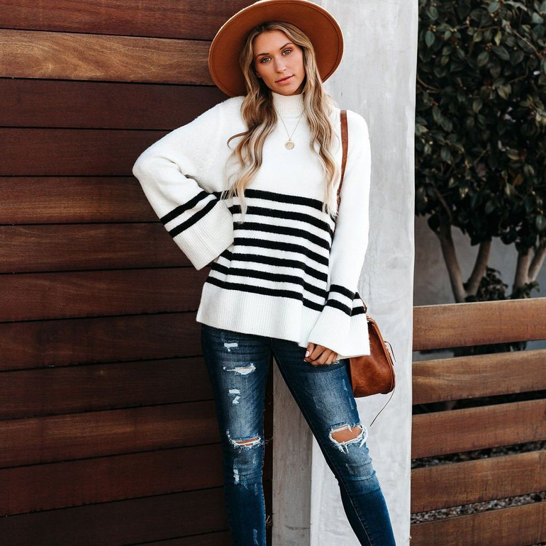 Striped Loose Pullover Sweater Striped Loose Pullover Sweater