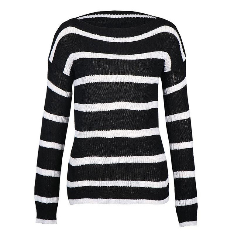 Long Sleeve Striped Knitted Pullover Sweater Long Sleeve Striped Knitted Pullover Sweater