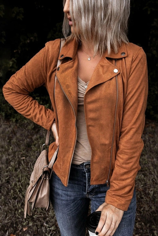 Lapel Collar Zipper Long Sleeve Jacket