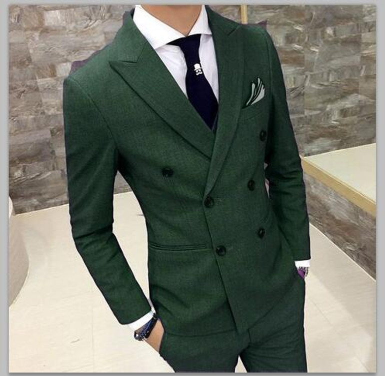 NYC BALLERS-Green  Men Slim Fit Double Breasted  2 Piece Suit