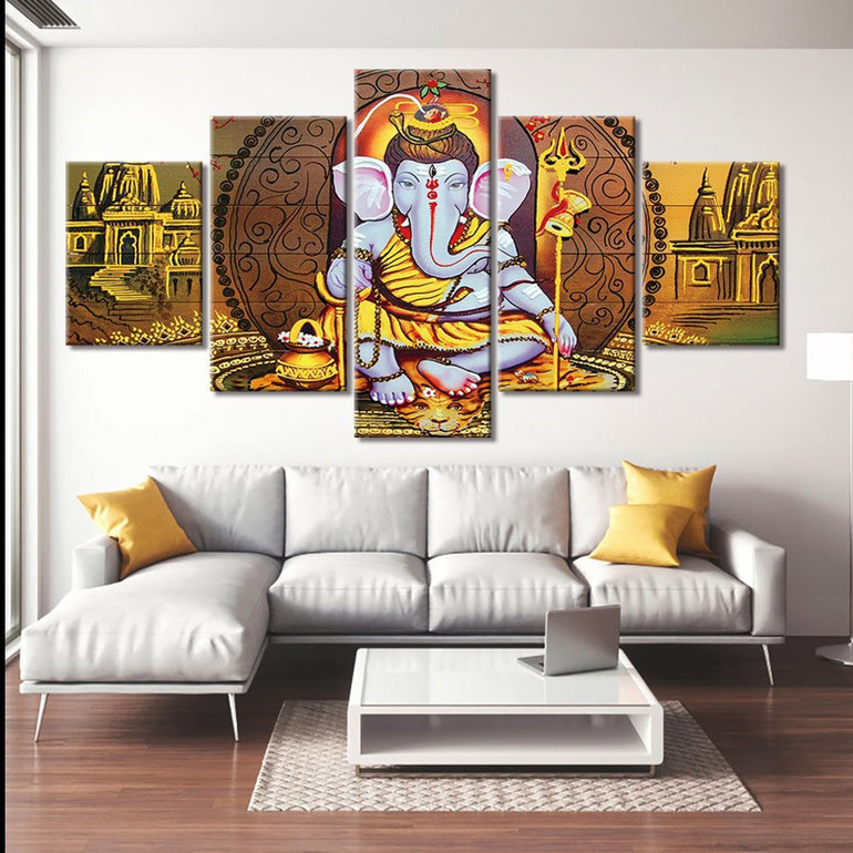 Canvas Hindu Gods Pictures Wall Art Poster 5 Piece Indian Ganesha God Pictures  Religion Paintings