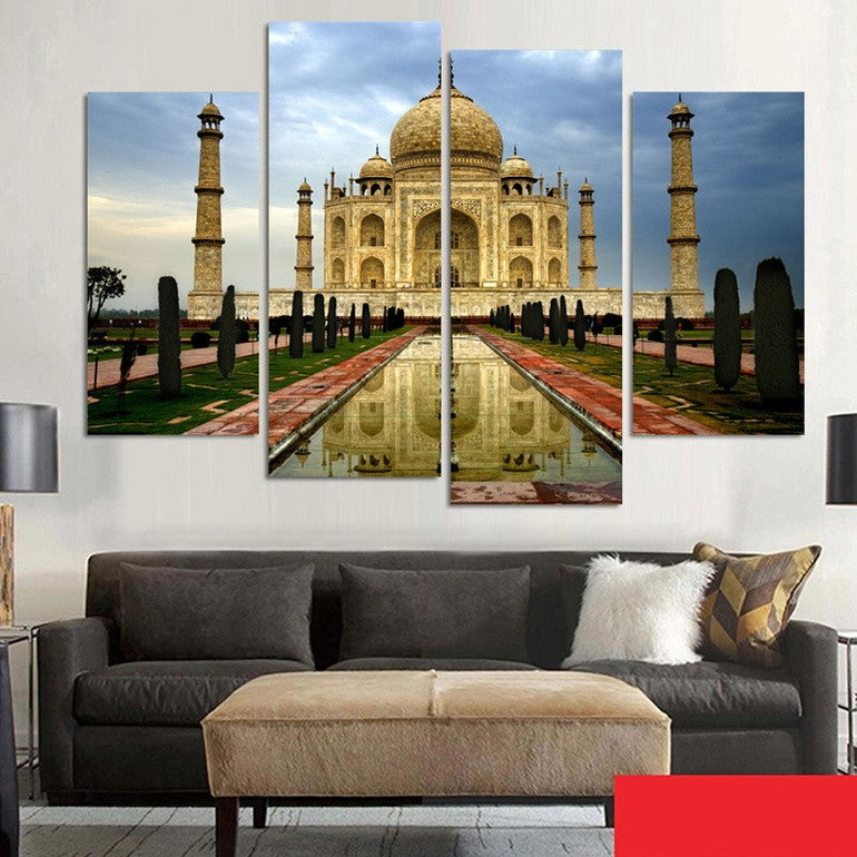 4 Piece Modern Home Decor Canvas Painting Taj Mahal Building Pictures Decorative Paintings Wall Art Printed