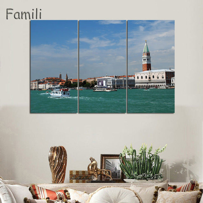 3 Panels Canvas Wall Art Wall Decor Home Decoration Seaside Castle Nature Canvas Paintings Venice Print Art