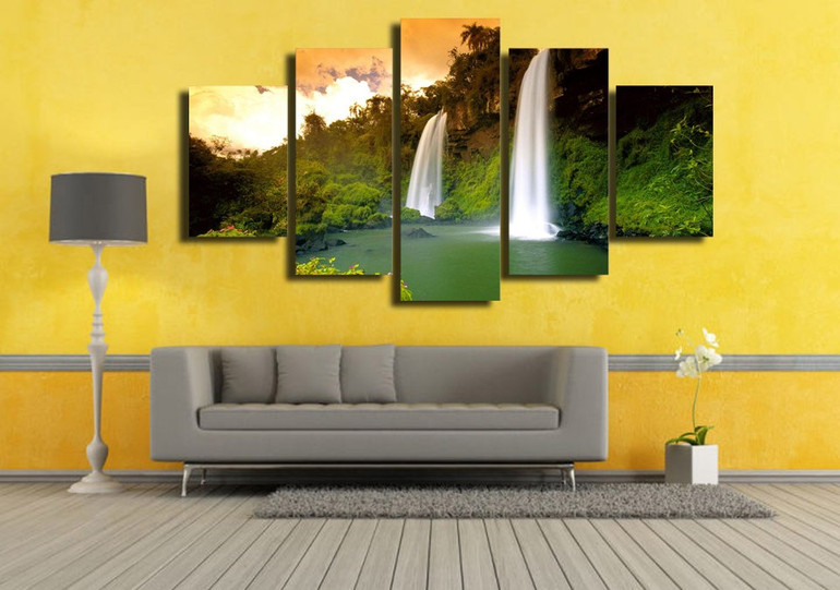 HD Print 5 Pcs Canvas Art Waterfall Bedroom Decoration Wall Art
