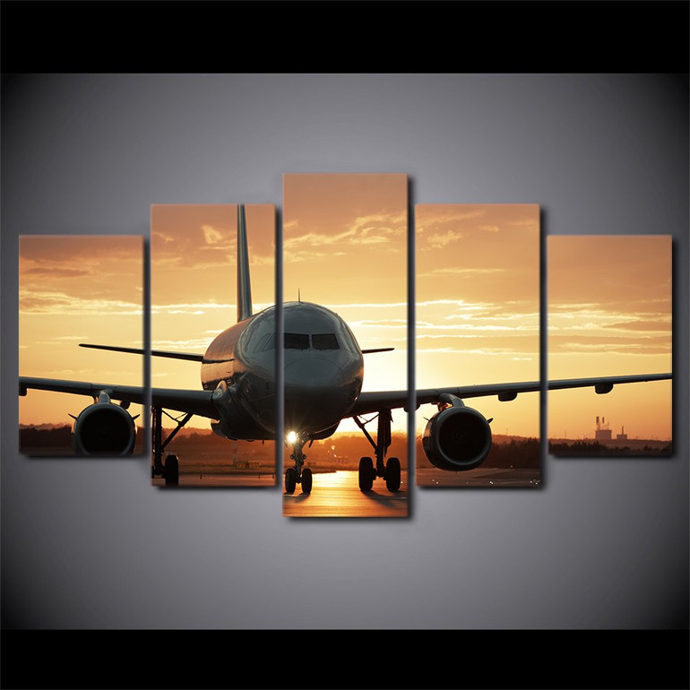 HD Printed 5 Piece Canvas Art Golden Sunset Painting Wall Airplane Posters Home Living