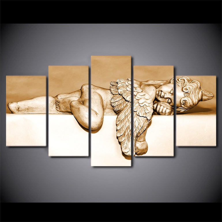 5 Panel Canvas Wall Art Sleeping Angel Painting Pictures For Living Room Posters Home